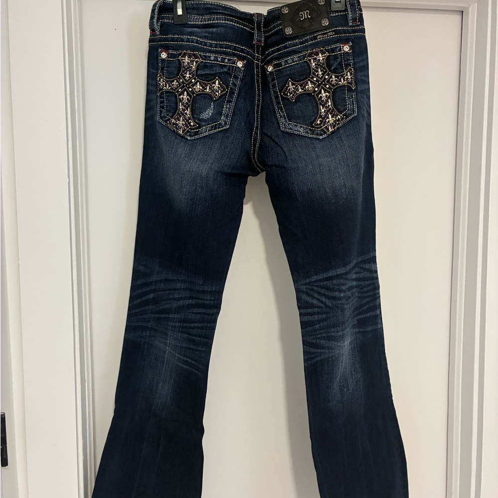Miss Me Dark Blue Boot Cut Jeans with Embellished Pockets